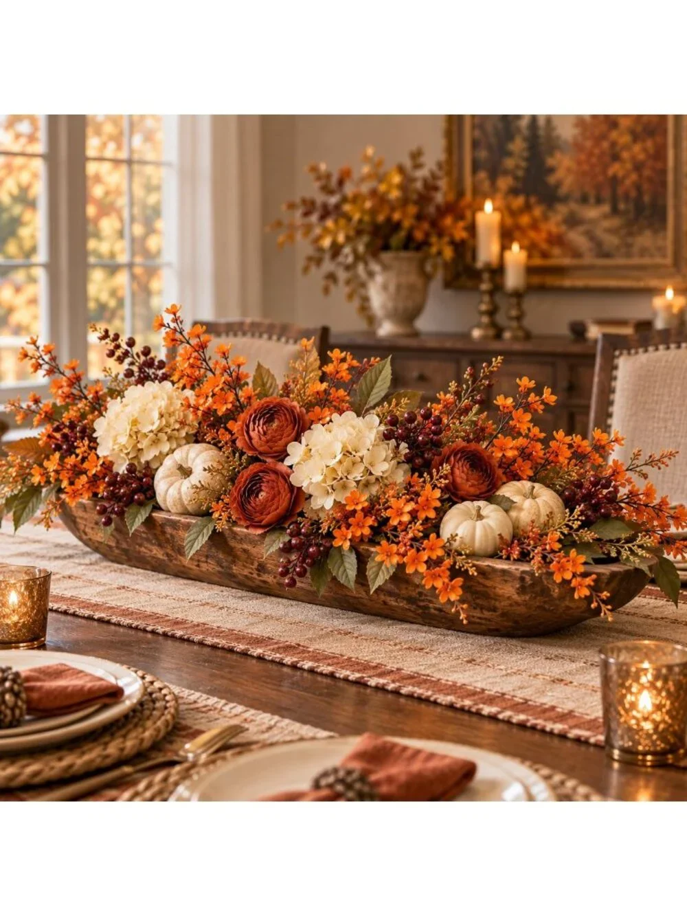 Orange Wax Flower Stems, 5 Piece Artificial Fall Floral Filler, Faux Autumn Flow